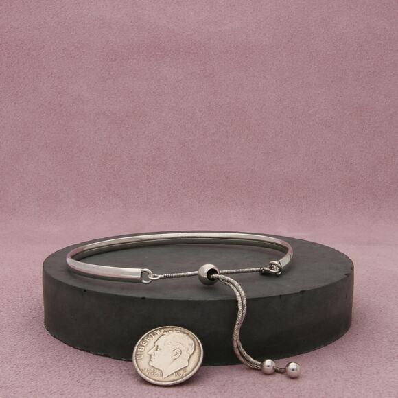 sterling silver smooth bolo bangle adjustable bracelet size 7.25in - Picture 2 of 3